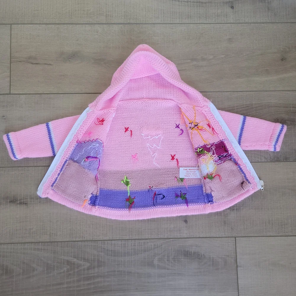 The Whisper Handicrafts Girls 100% Wool Llama Zip Hoodie Pink Size 18-24M / 2T